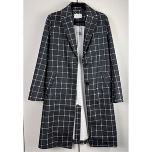 Joie blue gray print stretch knit long line blazer trench jacket NWT
